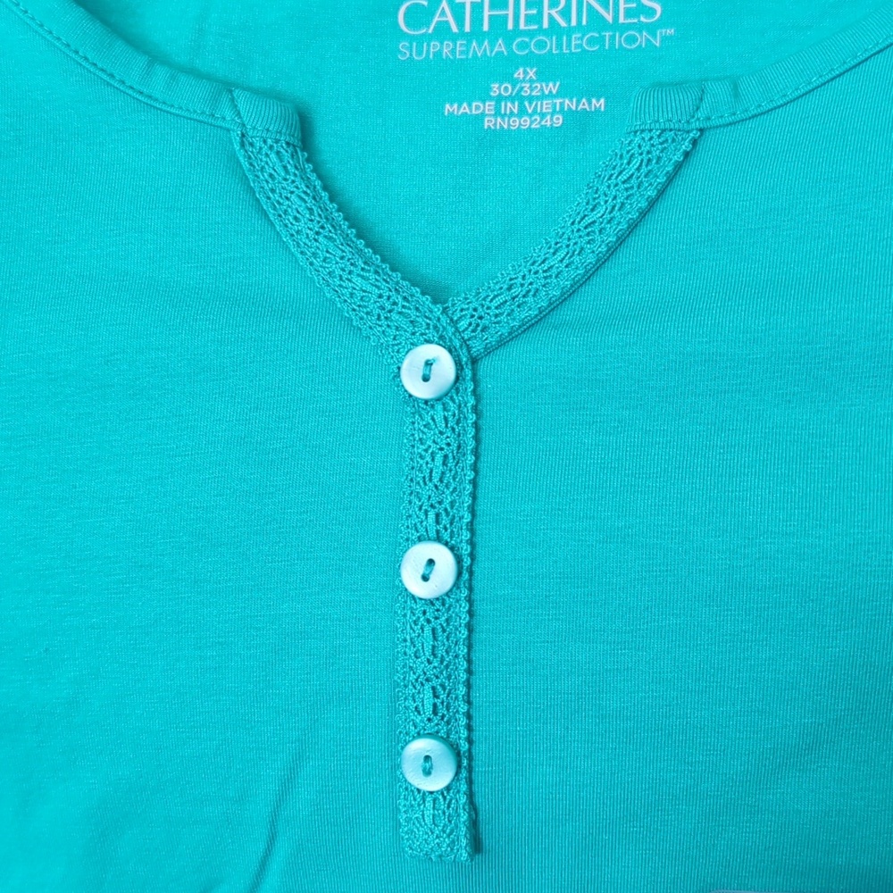 Catherines Teal Short-Sleeve Henley Tee - Picture 2 of 4